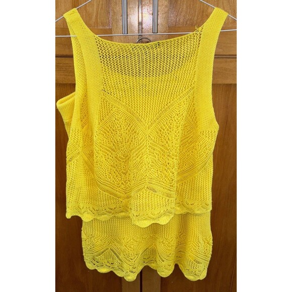 Almost Famous Knitted Skirt Top Set Women Yellow Sleeveless Elastic Waist 3X - Picture 9 of 13